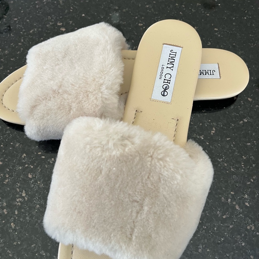 Jimmy Choo Beige Fur Slides